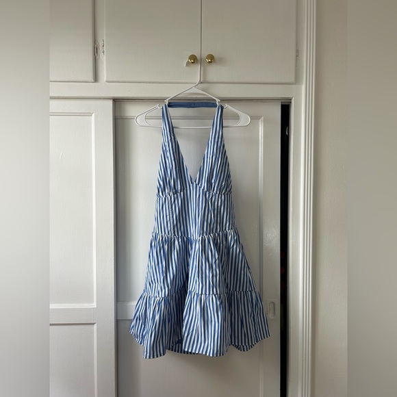 Davina Blue Striped Halter Mini Dress - Picture 4 of 4